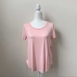 Hollister Lace Up Sides Light Pink Tee Shirt